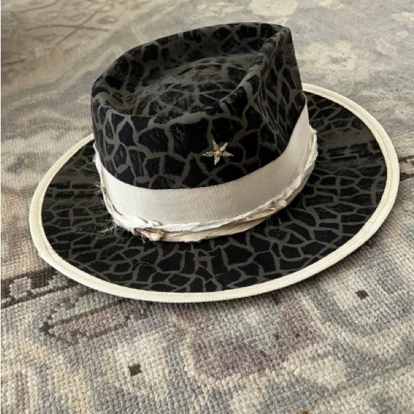 Teressa Foglia animal cheetah print flat brim hat fedora Nick Fouquet 7 3/8 59 - Picture 8 of 10